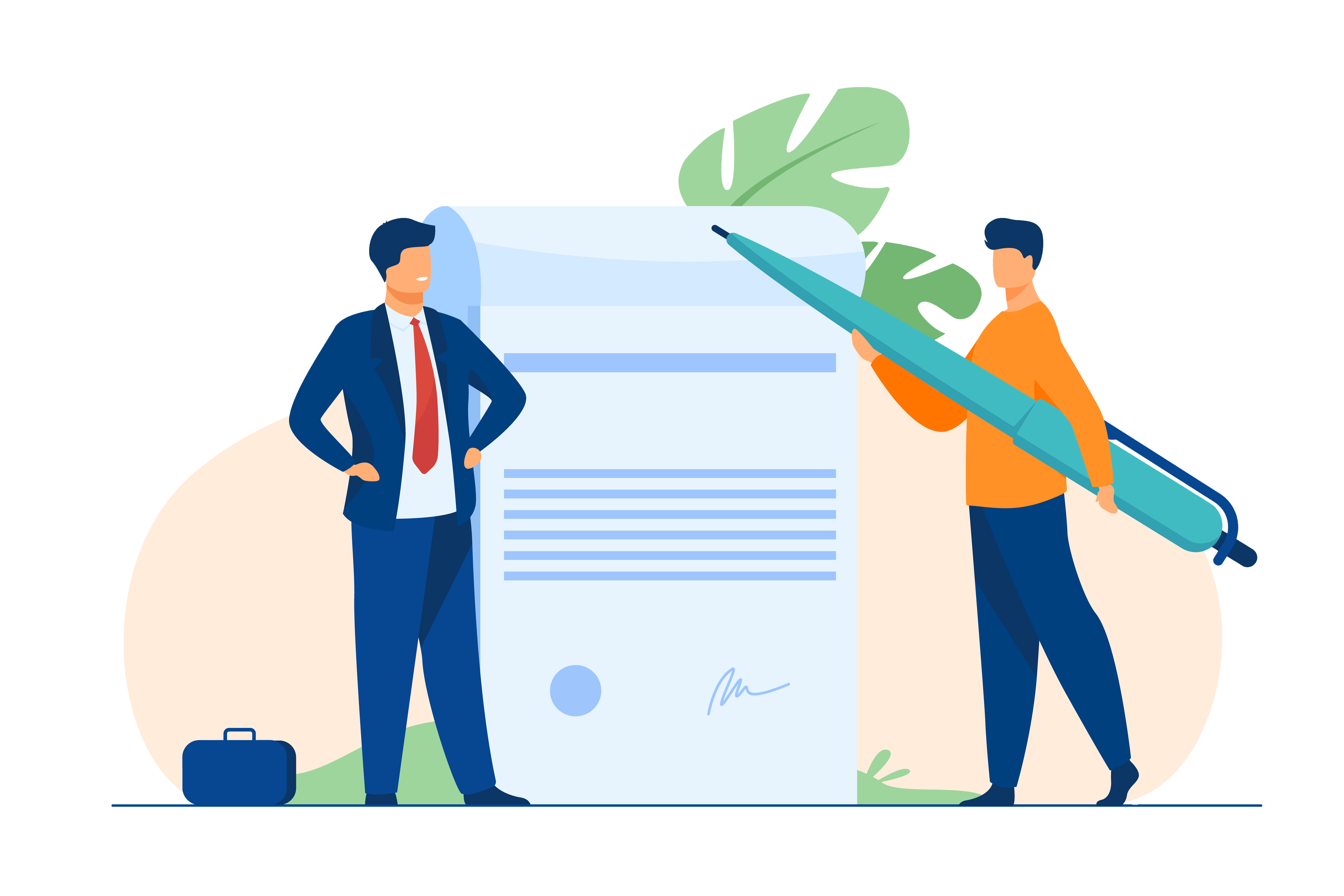 signature d'un contrat en style graphique épuré et coloré